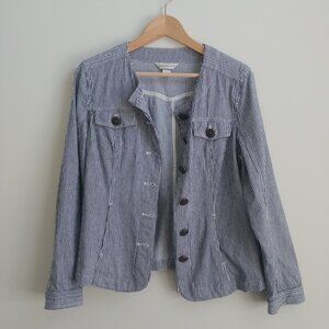 Christopher & Banks 98% cotton white blue striped lightweight jacket Large